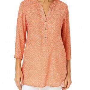 Grand & Greene V-Neck and ButtonTunic Size Large Orange and White EUC